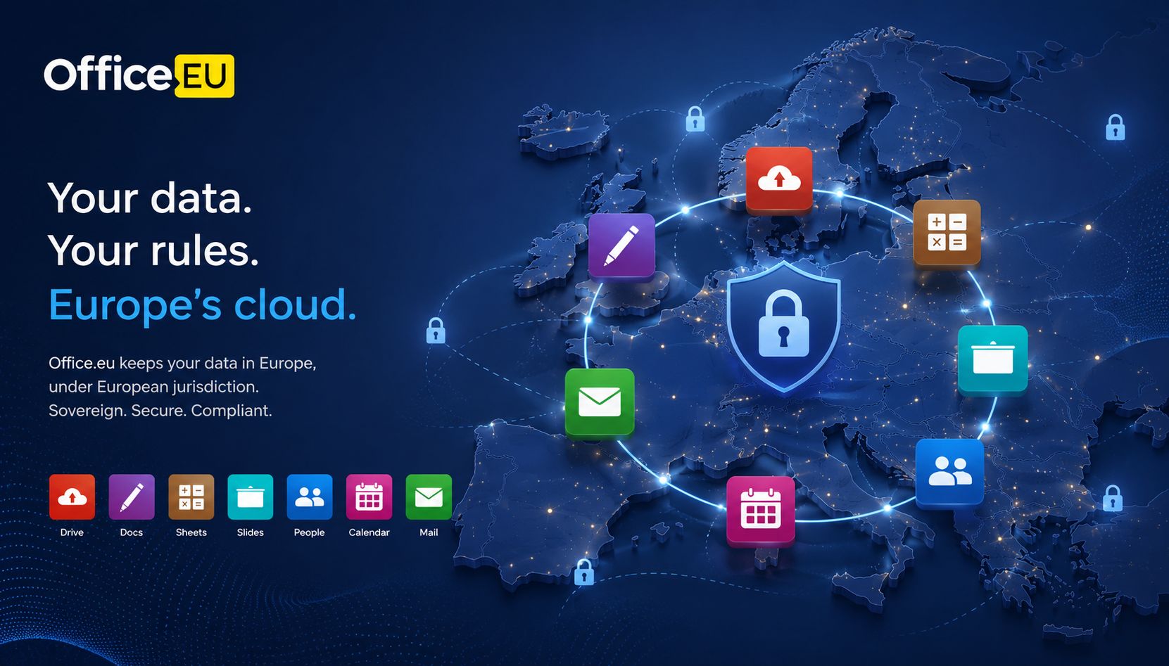 Office.eu: your data, your rules, Europe's cloud. Drive, Docs, Sheets, Slides, People, Calendar and Mail hosted under European jurisdiction.